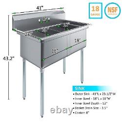 20'' x 26'' Stainless Steel 2-Compartment Sink Commercial Kitchen Basin