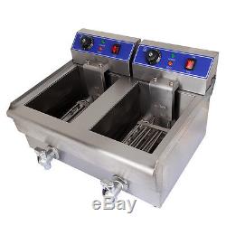 20L Commercial Deep Fryer Electric Double Basket with Oil Tap Stainless Steel