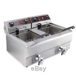 20L Commercial Deep Fryer with Timer and Drain Fast Food French Frys Electric NEW