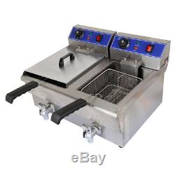 20L Commercial Electric Countertop Deep Fryer Dual Tank Restaurant Meat withFaucet