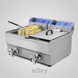 20L Electric Deep Fryer Dual Tank Commercial Restaurant Stainless Countertop