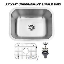23x18'' Stainless Steel Kitchen Undermount Sink 18 Gauge Single Bowl 9'' Deep