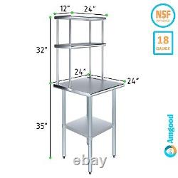 24 in. X 24 in. Stainless Steel Work Table & 12 in. Wide Double Tier Overshelf