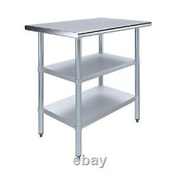 24 in. X 36 in. Stainless Steel Work Table with 2 Shelves Metal Utility Table
