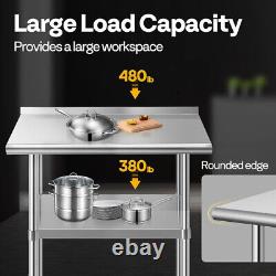 24'' x 48'' Stainless Steel Work Table with Backsplash Food Prep Commercial Table