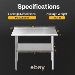 24'' x 48'' Stainless Steel Work Table with Backsplash Food Prep Commercial Table