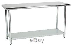 24x 60 Adjustable Table Work Prep Undershelf Restaurant Indoor Stainless Steel