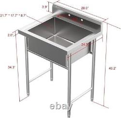 28 W x 24 D x 40.2 H Utility Commercial Sinks 304 Stainless Steel Restaurant