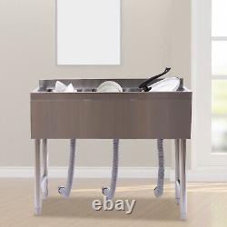 3 Compartment Commercial Kitchen Bar Sink Heavy Duty Stainless Steel Sink Faucet