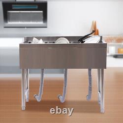 3 Compartment Commercial Kitchen Bar Sink Heavy Duty Stainless Steel Sink Faucet