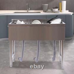 3 Compartment Commercial Kitchen Bar Sink Heavy Duty Stainless Steel Sink Faucet