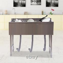 3 Compartment Commercial Kitchen Bar Sink with 3 Drainboards Stainless Steel