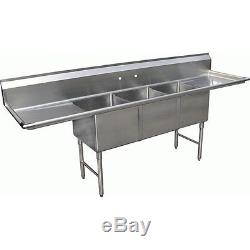 3 Compartment S/S Sink 14x10x10 with two 12 DRAINBOARDS ETL Approved SE10143D