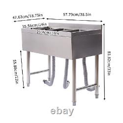 3 Compartment Sink with Faucet Stainless Steel Commercial Sink Kitchen Bar Sink