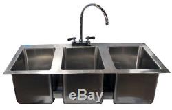3 Compartment Stainless Steel Drop Sink with Goose Neck Faucet NSF