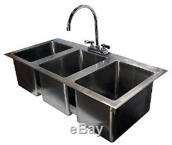 3 Compartment Stainless Steel Drop Sink with Goose Neck Faucet NSF