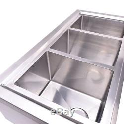 3 Compartment Stainless Steel Kitchen Commercial Sink Heavy Duty New