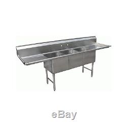 3 Compartment Stainless Steel Sink 18x18 2 Drainboard