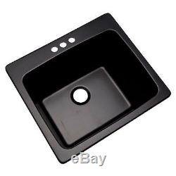 3-Hole 25 in. Drop In Single Bowl Kitchen Utility Sink Laundry Room Tub in Black