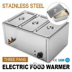 3-Pan Food Warmer Steam Table Steamer Heavy Gauge Pans Hot Well Electric 850W