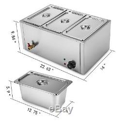 3-Pan Food Warmer Steam Table Steamer Heavy Gauge Pans Hot Well Electric 850W