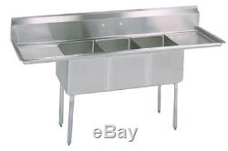 (3) Three Compartment Commercial Stainless Steel Sink 54 x 20 G
