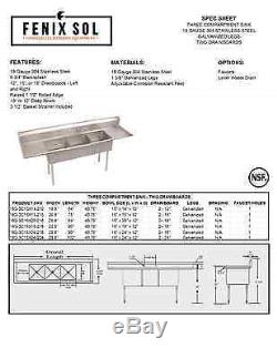 (3) Three Compartment Commercial Stainless Steel Sink 54 x 20 G