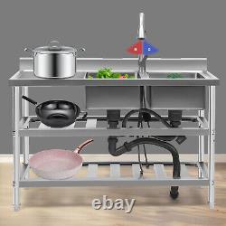 3 Tier Commercial Restaurant Sink Stainless Steel kitchen Sink WithFaucet 2 Sinks