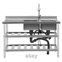 3 Tier Commercial Restaurant Sink Stainless Steel kitchen Sink WithFaucet 2 Sinks