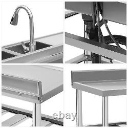 3 Tier Commercial Restaurant Sink Stainless Steel kitchen Sink WithFaucet 2 Sinks