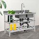 3 Tier Commercial Utility Prep Sink Stainless Steel 2 Compartment Basins &faucet