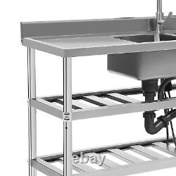 3 Tier Commercial Utility Prep Sink Stainless Steel 2 Compartment Basins &Faucet