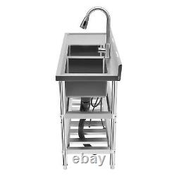 3 Tier Commercial Utility Prep Sink Stainless Steel 2 Compartment Basins &Faucet