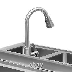 3 Tier Commercial Utility Prep Sink Stainless Steel 2 Compartment Basins &Faucet