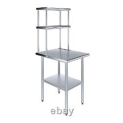 30 in. X 24 in. Stainless Steel Work Table & 12 in. Wide Double Tier Overshelf