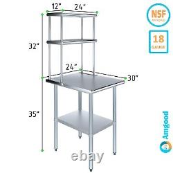 30 in. X 24 in. Stainless Steel Work Table & 12 in. Wide Double Tier Overshelf