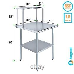 30 in. X 30 in. Stainless Steel Table with 12 in. Wide Single Tier Overshelf