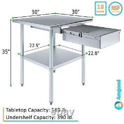 30 in. X 30 in. Stainless Steel Table with Drawer