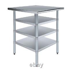 30 in. X 30 in. Stainless Steel Work Table With 3 Shelves Metal Utility Table