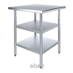 30 in. X 30 in. Stainless Steel Work Table with 2 Shelves Metal Utility Table