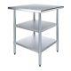 30 In. X 30 In. Stainless Steel Work Table With 2 Shelves Metal Utility Table