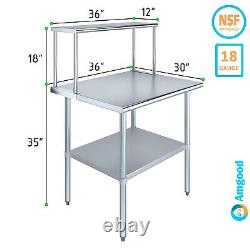 30 in. X 36 in. Stainless Steel Table with 12 in. Wide Single Tier Overshelf