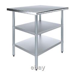 30 in. X 36 in. Stainless Steel Work Table with 2 Shelves Metal Utility Table