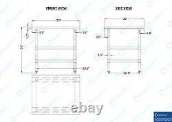 30 in. X 36 in. Stainless Steel Work Table with 2 Shelves Metal Utility Table