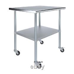 30 x 36 Stainless Steel Table With Wheels NSF Prep Metal Work Table Casters