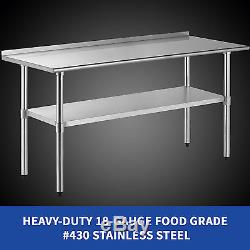 30 x 72 Work Table Stainless Steel For Kitchen Restaurant with Backsplash