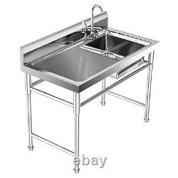 304 Stainless Steel Commercial Kitchen Sink Single Bowl with Workbench47x24x32