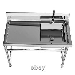 304 Stainless Steel Commercial Kitchen Sink Single Bowl with Workbench47x24x32