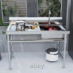 304 Stainless Steel Commercial Kitchen Sink Single Bowl with Workbench47x24x32