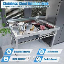 304 Stainless Steel Commercial Kitchen Sink Single Bowl with Workbench47x24x32